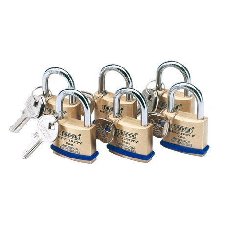 Draper Solid Brass Padlocks With Hardened Steel Shackle, 40mm (Pack Of 6) - 8302/40/KA - Farming Parts