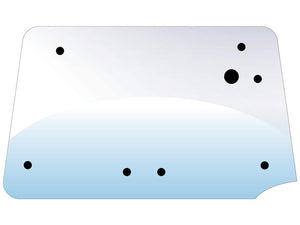 A rectangular Rear Window with rounded corners, featuring a gradient from white to blue and multiple black circles of various sizes scattered across it, resembles a sleek handle design. (Sparex Part Number: S.67681 by Sparex)