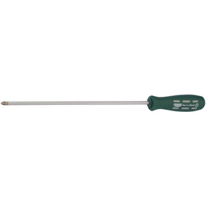 A Draper Long Reach Mechanic's/Engineers Pz Type Screwdriver, No.2 X 250mm (Sold Loose) - 870L/PZB, featuring a green grip and a hardened SVCM metal shaft.