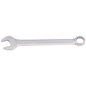 A Draper Redline Metric Combination Spanner, 21mm - RL-8231MM, is made of tempered chrome vanadium steel and features an open-end on one side with a box-end on the other, displaying the brand name "Draper" and meeting DIN3113 specifications.