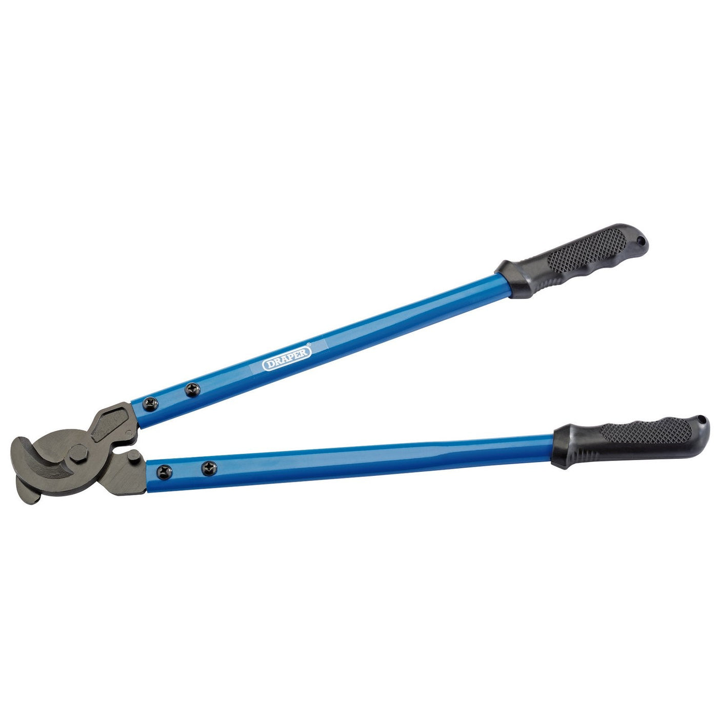 The Draper Cable Shears, 550mm - 4856, by Draper feature a blue handle with black grips and are designed with a tubular steel handle and chrome vanadium steel construction for cutting heavy-duty materials.