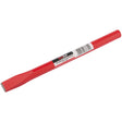 The Draper Redline Cold Chisel, 19 X 250mm - RL-BD5 features a red coating with a label displaying the Draper brand name, item code, and a barcode. This octagonal shank chisel has a flat, beveled edge designed for cutting metal and is forged from medium carbon steel for durability.