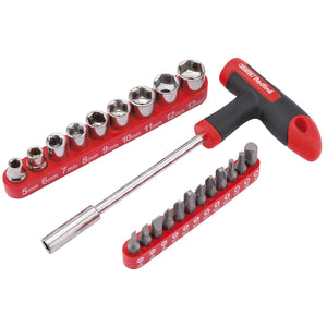 Draper Redline T Handle Driver With Socket And Bits Set (22 Piece) - RL-SBS/SG - Farming Parts