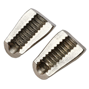 Close-up of two Draper Spare Jaws for 13701, 27328, and 36290 Riveters (YSCM3) with ridged, threaded edges, positioned side by side on a white background.