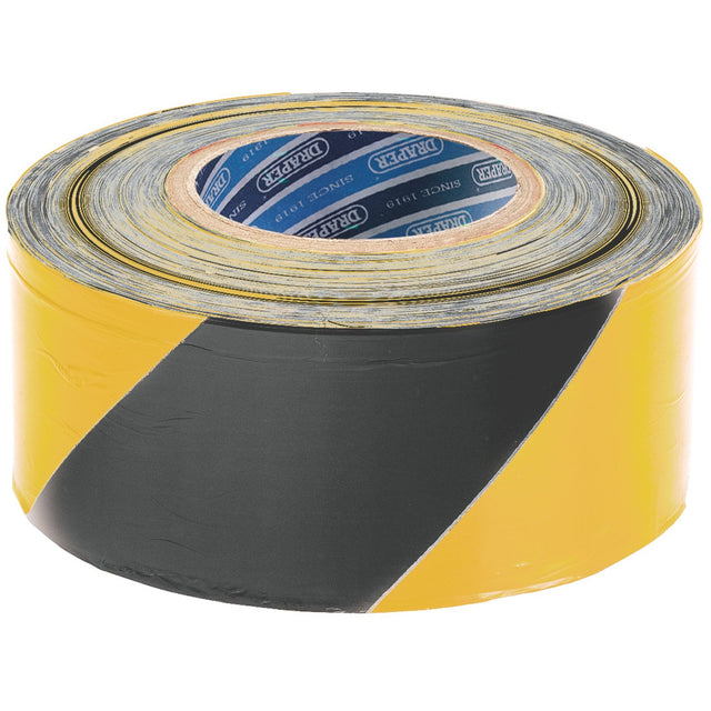 Draper Barrier Tape Roll, 500M X 75mm, Black And Yellow - TP-BAR - Farming Parts