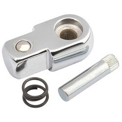 The Draper Repair Kit For 27523 And 13257 Flexible Handles - YH10/5, a metal automotive hinge pin repair kit from Draper, includes a polished hinge piece, a cylindrical pin, and two small rubber O-rings.