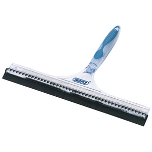 A Draper Wide Squeegee Blade, 300mm - WB, featuring a blue and white handheld design with a neoprene rubber blade and a textured handle, is engineered for scratch-resistant surfaces.