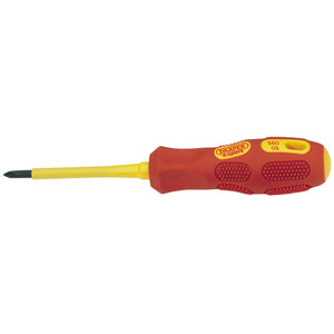 A Draper Vde Approved Fully Insulated Cross Slot Screwdriver, No.1 X 80mm (Sold Loose) - 960CSB, featuring a rubber grip handle and ideal for working on live circuits.