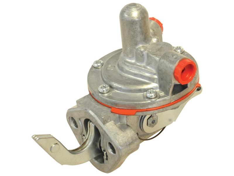 A Sparex Fuel Lift Pump (Part Number: S.69266) made of metal, featuring a red seal, multiple hose and mounting connections, and precise bolt holes for secure installation.