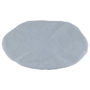 A Draper Cotton Polishing Bonnet, APT83, in light gray, round and fabric-covered with a flat surface that resembles a cushion or pad, featuring a discreet drawstring for easy adjustment.