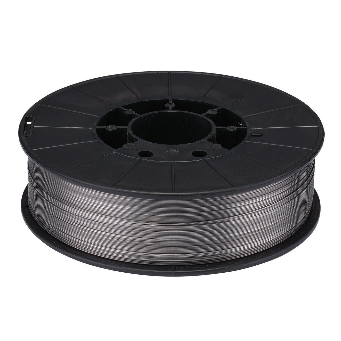 A spool of gray Draper Flux Cored Mig Welding Wire, 0.8mm (5Kg Pack) - WMIGFC085000, neatly wound on a black plastic reel, reminiscent of the precision seen in MIG welders.