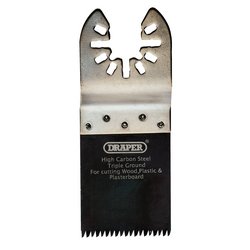 The Draper Oscillating Multi-Tool Plunge Cutting Blade (34 x 90mm, 14Tpi Bi-Metal - APT505) is crafted with high carbon steel and features a triple ground edge, making it ideal for cutting wood, plastic, and plasterboard. This versatile blade is perfect for various tasks when used with oscillating multi-tools.