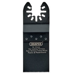 The Draper Oscillating Multi-Tool Plunge Cutting Blade (34 x 90mm, 18Tpi Bi-Metal - APT507) is perfect for cutting ferrous and non-ferrous metals, wood, plastic, and plasterboard—making it an ideal universal accessory for various tasks with oscillating multi-tools.