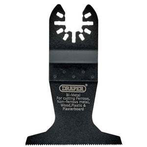 The Draper Oscillating Multi-Tool Plunge Cutting Blade, 65mm - APT509, part of Draper's universal oscillating multi-tool accessories, is ideal for cutting ferrous and non-ferrous metal, wood, plastic, and plasterboard against a white background. This versatile blade is perfect for a variety of tasks.