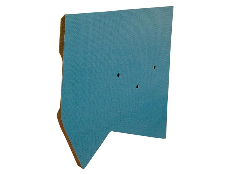 A blue, triangular side trim panel, similar to a Ford New Holland part, featuring three small holes in the center and displayed at an angle on a white background, is identified as the Side Trim Panel LH | Sparex Part No. S.71360 by the brand Sparex.