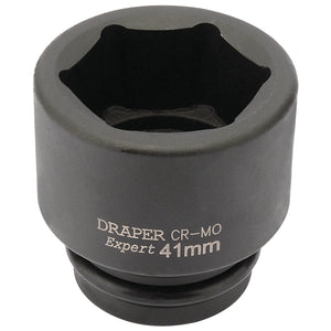 The Draper Expert Hi-Torq® 6 Point Impact Socket, 3/4" Sq. Dr., 41mm - 419-MM, is known for its corrosion protection and is used for tightening or loosening fasteners. It is designed for compatibility with impact sockets and air wrenches.