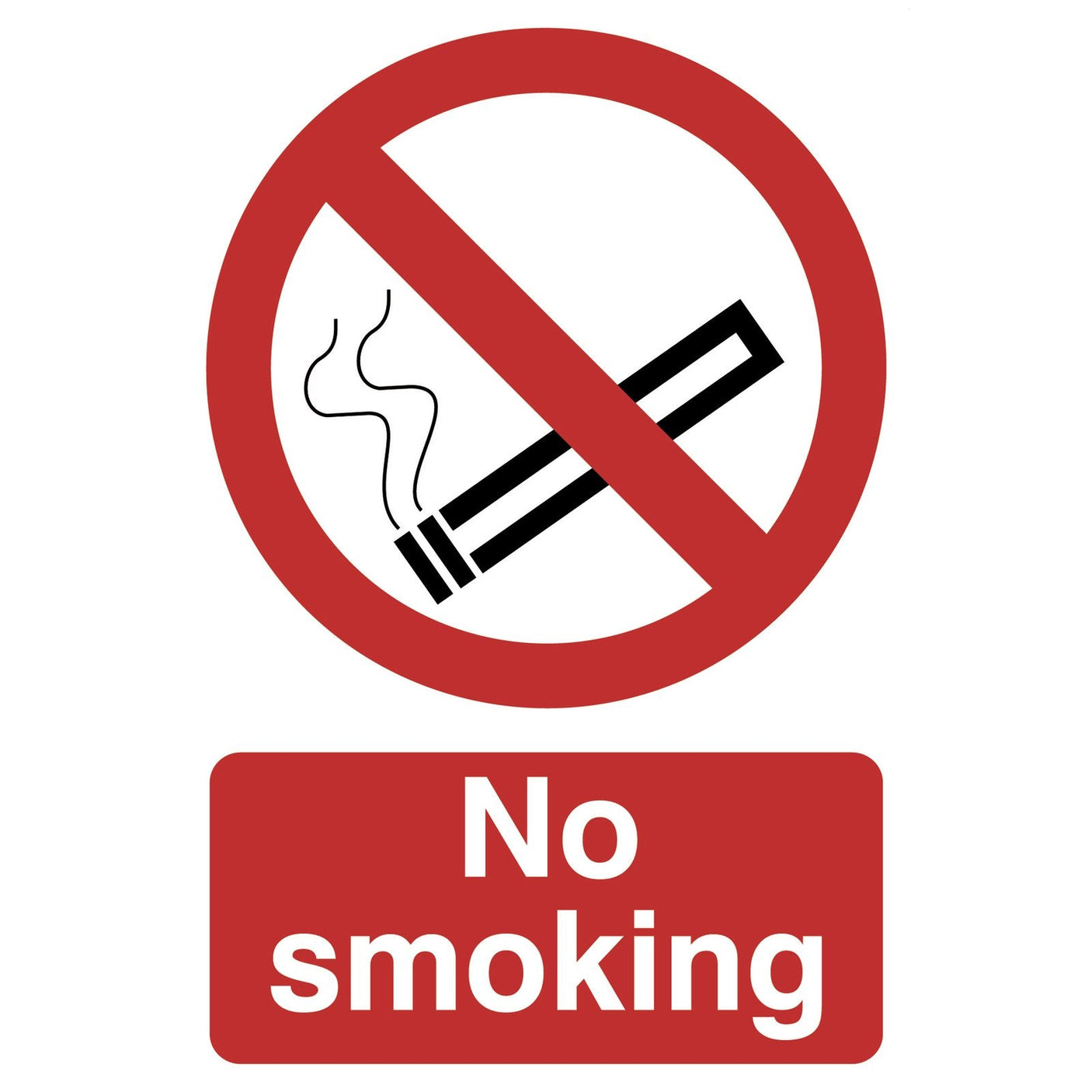 The Draper No Smoking Prohibition Sign, measuring 200 x 300mm, is a red and white sign made of UV-resistant PVC with a crossed-out cigarette icon to indicate that smoking is prohibited.