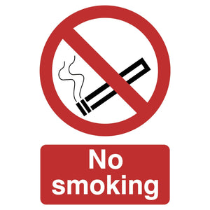 The Draper No Smoking Prohibition Sign, measuring 200 x 300mm, is a red and white sign made of UV-resistant PVC with a crossed-out cigarette icon to indicate that smoking is prohibited.