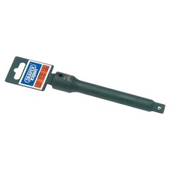 A Draper Impact Extension Bar, 1/2" Sq. Dr., 150mm (model 509), is shown with its packaging label. This tool is crafted from chrome vanadium steel for durability and secure socket holding.