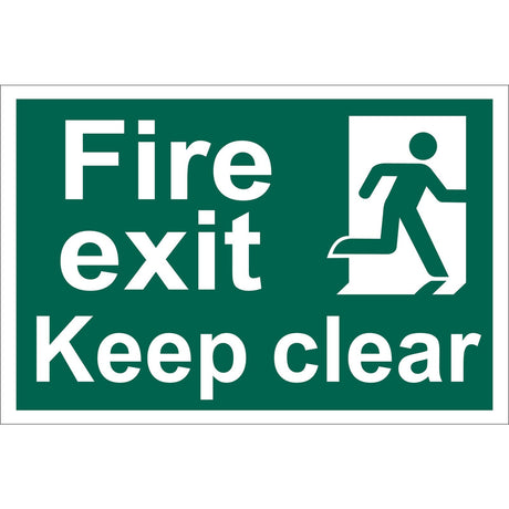Draper Fire Exit Keep Clear' Safety Sign, 300 X 200mm, Design 1 - SS36 - Farming Parts