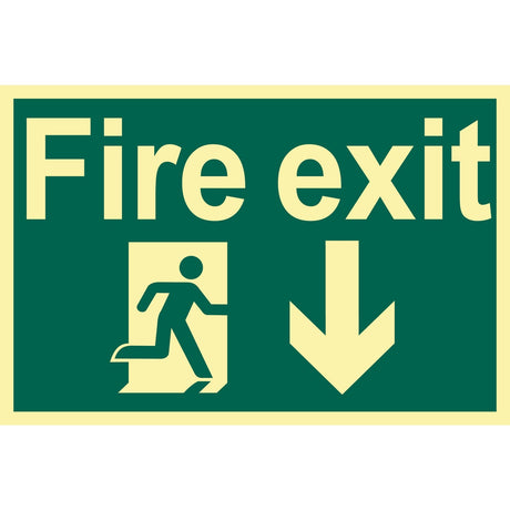 Draper Glow In The Dark 'Fire Exit Arrow Down' Safety Sign - SS44 - Farming Parts