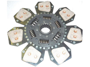 The Clutch Plate, Sparex Part Number S.72713 by Sparex, is a circular mechanical component featuring eight friction pads and multiple torsion sprung mechanisms, likely a part of a clutch system.