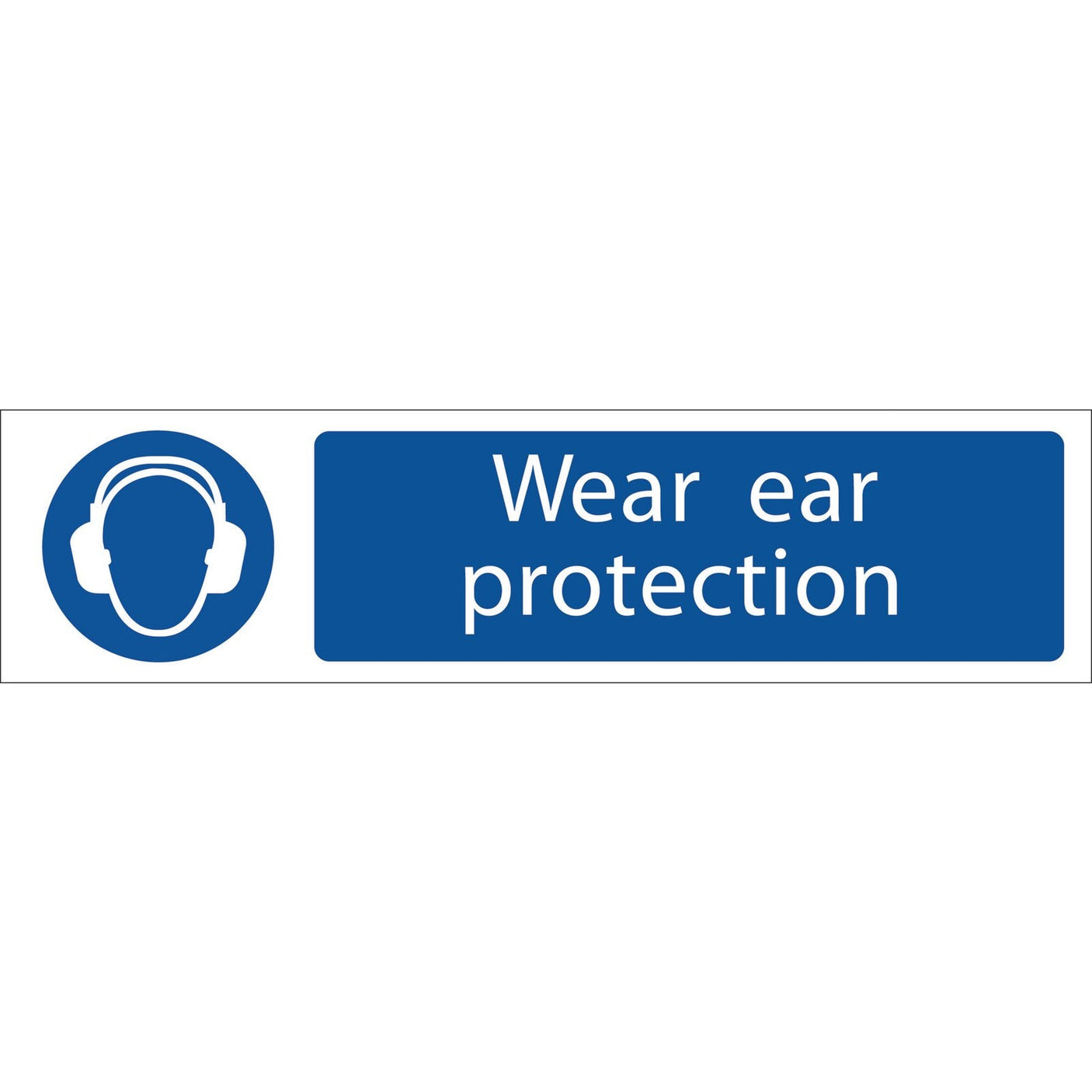 The Draper Ear Protection - SS63 by Draper is a safety sign made of durable PVC, featuring an icon of headphones and the text "Wear ear protection" in white on a blue background, and complies with the BS5499 Standard.