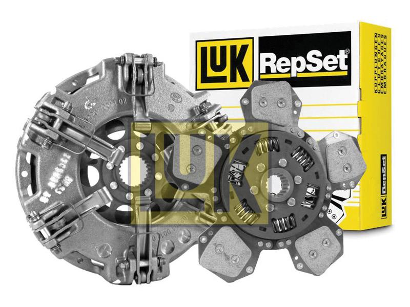 Image of a Sparex Clutch Kit without Bearings (Sparex Part Number: S.73175), featuring a torsion sprung loose disc along with the clutch pressure plate and disk. The components are metallic, and the product packaging is visible in the background.