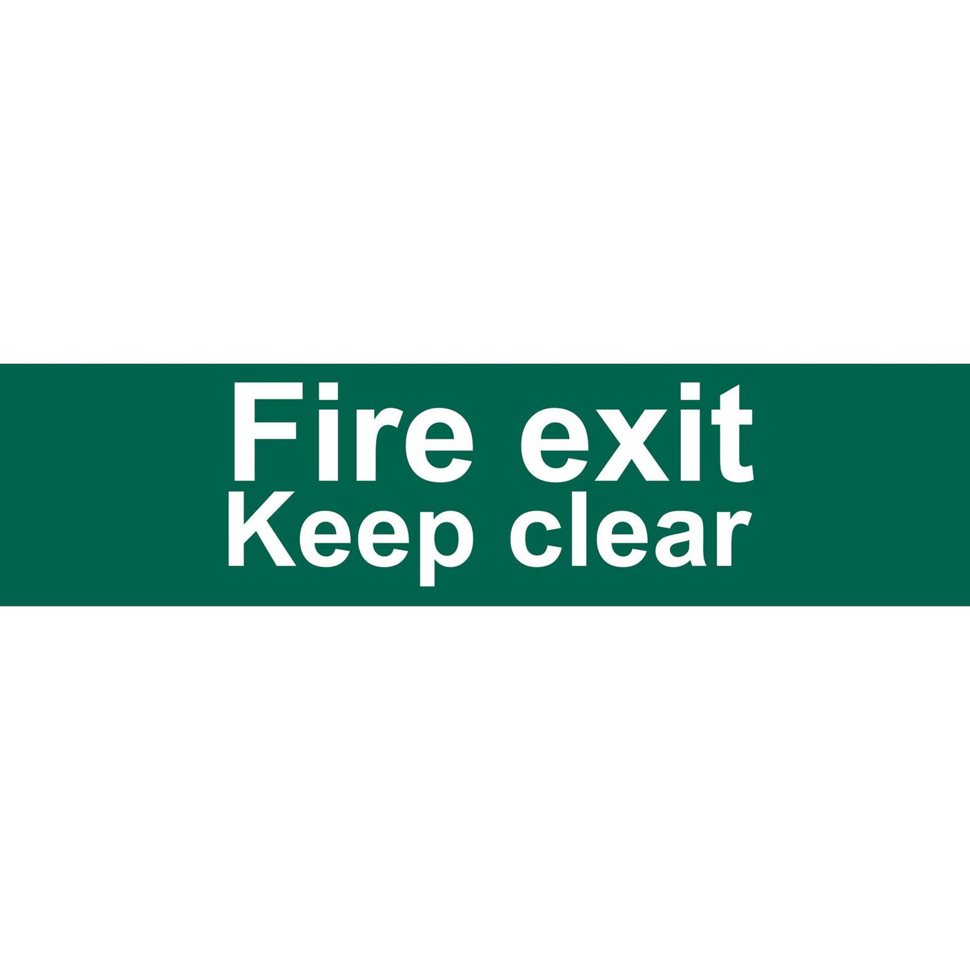 The Draper 'Fire Exit Keep Clear' Safety Sign, 200 x 50mm - SS72, is a green and white PVC sign designed with UV-resistant material for durability.