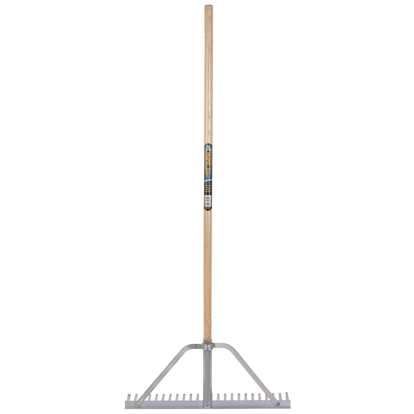 Image of the Draper Expert Landscaping Rake With Ash Shaft - PLR/A by Draper, featuring an ash wood handle and a metal head with wide, straight tines.