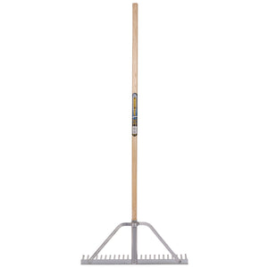 Image of the Draper Expert Landscaping Rake With Ash Shaft - PLR/A by Draper, featuring an ash wood handle and a metal head with wide, straight tines.