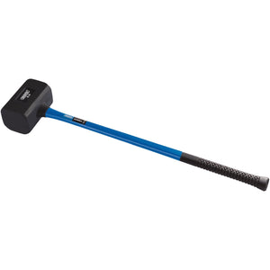 The Draper Rubber Dead Blow Hammer With Fibreglass Shaft, 3.6Kg/8Lb - DBH35 features a blue handle with a black grip, a black rectangular head, and is designed with a durable fiberglass shaft to minimize elastic rebound.