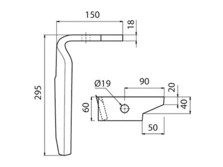 Sparex Hardfaced Power Harrow Blade 60x18x295mm RH. Hole centres: Hole Ø 19mm. Replacement for Amazone. To fit as: 954426SC | S.74780 - Product Image 3
