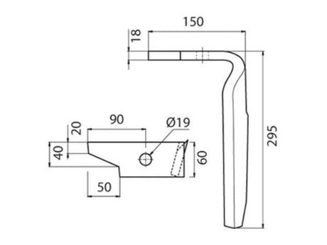 Sparex Hardfaced Power Harrow Blade 60x18x295mm LH. Hole centres: Hole Ø 19mm. Replacement for Amazone. To fit as: 954427SC | S.74781 - Product Image 3