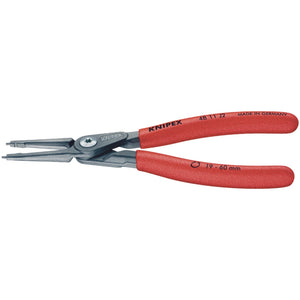 Draper Knipex 48 11 J2 180mm Internal Straight Tip Circlip Pliers, featuring red handles and a chrome vanadium electric steel body marked with "Knipex" and "Made in Germany," designed for use on objects sized 19-60 mm.