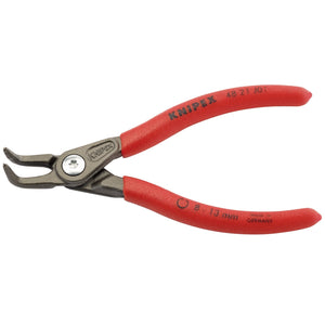 The Draper Knipex 48 21 J01 90° Internal Straight Tip Circlip Pliers, featuring robust spring steel tips for enhanced durability and crafted from premium chrome vanadium, conforming to DIN ISO 5256D standards, have a capacity of 8 - 13mm and a length of 130mm.