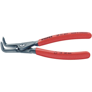 A pair of Draper Knipex 49 21 A21 90° External Straight Tip Circlip Pliers with red handles, crafted from chrome vanadium steel and featuring a precision screw joint, designed for use on 19-60 mm snap rings.