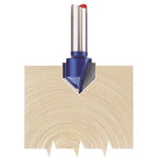 The Draper Tct Router Bit, 1/4" Groove, 12.7mm X 90° - RB7 is shown making a v-groove in a piece of wood.