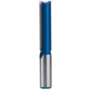 The Draper Tct Router Bit, 1/2" Straight, 12.7 X 50mm - RB21 is a metal router bit with a blue coating, featuring a cylindrical body and a cutting edge designed for woodworking.