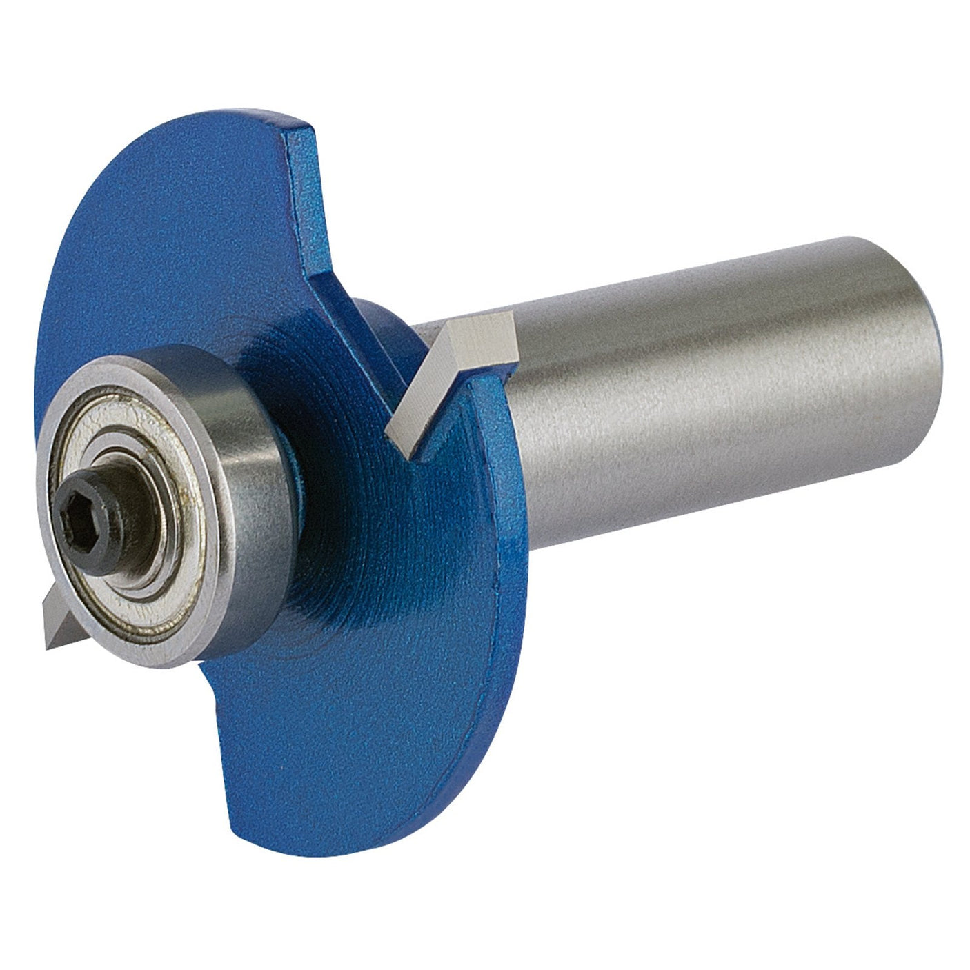 A Draper Tct Router Bit, 1/2" Biscuit, No.20 (RB25) with a blue coating and a ball-bearing guide.