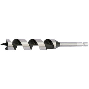 The Draper Standard Pattern Auger Bit, 25mm - AB2B, by Draper, is a large wood auger drill bit with a sharp tip and spiral flute design, featuring a precision machined combination type shank, used for drilling holes in wood.