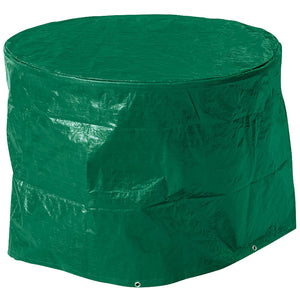 The Draper Outdoor Table Cover, OC4, measuring 1000 X 750mm, is a green, waterproof cover made from heavy-duty polyethylene, designed to protect round objects.