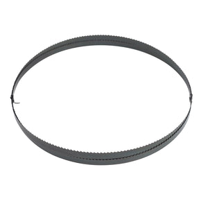 The Draper Bandsaw Blade, 2560mm x 1/2", with a 6 skip tooth configuration (model BB2560) is a high-performance, unmounted band saw blade made from steel. This grey blade lies flat in a loop formation and features serrated edges for precise cuts.