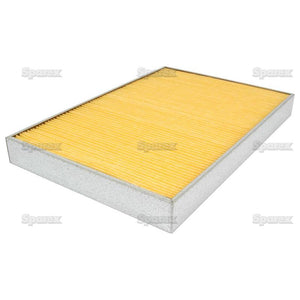 A Sparex Dust Filter (Part No. S.76790) featuring a yellow paper element within a silver metal frame is set against a plain white background with a subtle "Sparex" watermark.