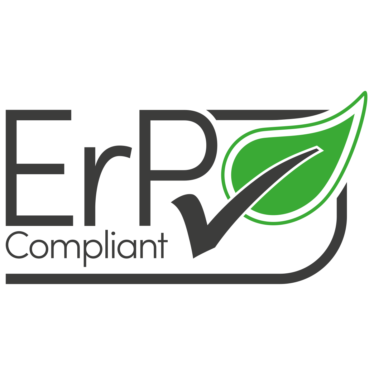 The image displays the "ErP Compliant" logo, which includes the text "ErP Compliant" along with a green leaf and a black checkmark incorporated into the design. This logo is commonly linked to products like Sealey's Desk/Floor Fan 3-Speed 16" 230V - SFF16, known for its efficient airflow and eco-friendly composite materials.