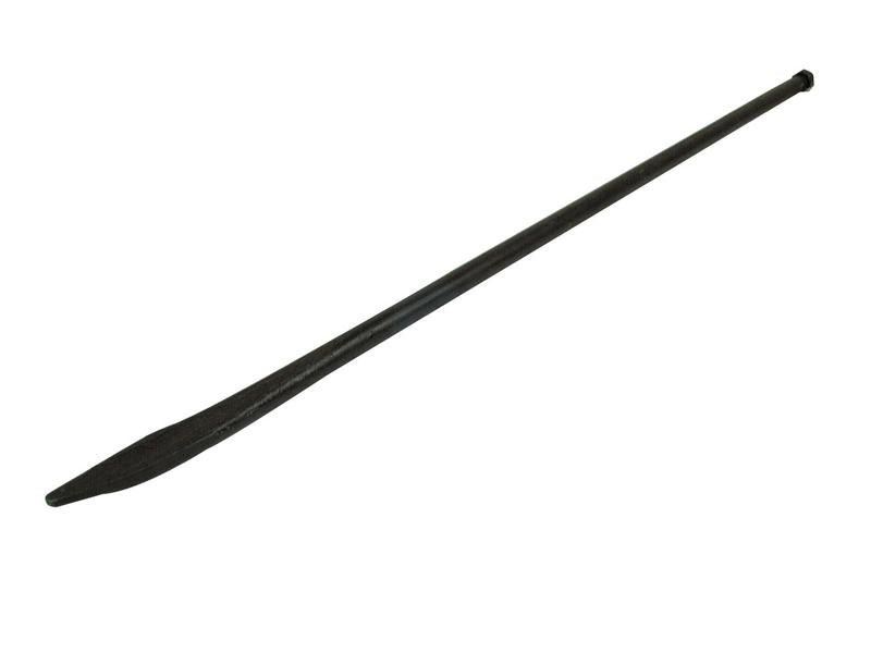 The Sparex Loader Tine - Straight - Spoon End 1290mm is a long, black metal pry bar featuring a sturdy round profile for enhanced grip, with a tapered chisel end and a rounded tip at the opposite end. It fits as 280016 and has a thread size of 3/4''. The product's part number is S.77071.