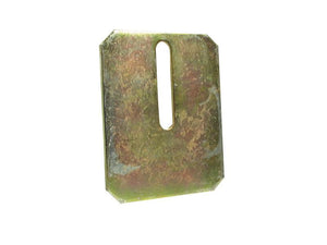 A Sparex Scraper Plate 115x90, featuring a central vertical slot measuring 11x60. The corners are slightly chamfered, and the surface appears worn and tarnished. This plate fits as part number 6084200 and is identified by Sparex Part Number S.77181.