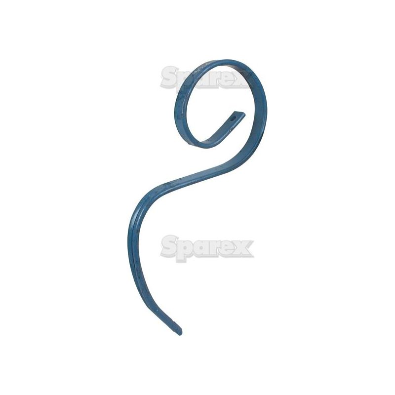 The Sparex A90593 S Tine (S.77337), a blue metal coil measuring 32x10x550mm, features a curved design with a loop on top and a tapered end at the bottom, specifically engineered to fit into the frame mounting hole.