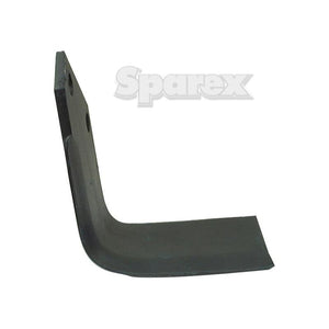 A black metal Sparex Rotavator Blade Square RH 80x8mm with a 90-degree bend and two mounting holes (57mm apart with a diameter of 14.5mm each), positioned against a plain background. Compatible with Celli models and ideal for use as part number S.77357 or original part number 722533.