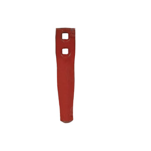 A red metal object with two square holes, compatible with Hole Ø 10.5mm, suitable for Sparex or Kongskilde equipment can be described as the Point 155x35x8mm from Sparex, featuring hole centers of 28mm and fitting as part number 01010062 (Sparex Part No. S.77381).